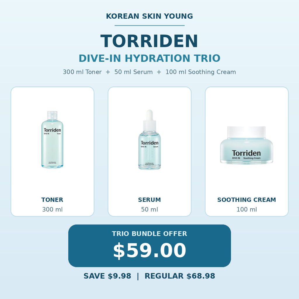 Torriden DIVE-IN Hydration Trio with toner 300ml, serum 50ml and Soothing Cream 100ml — $59.00 offer